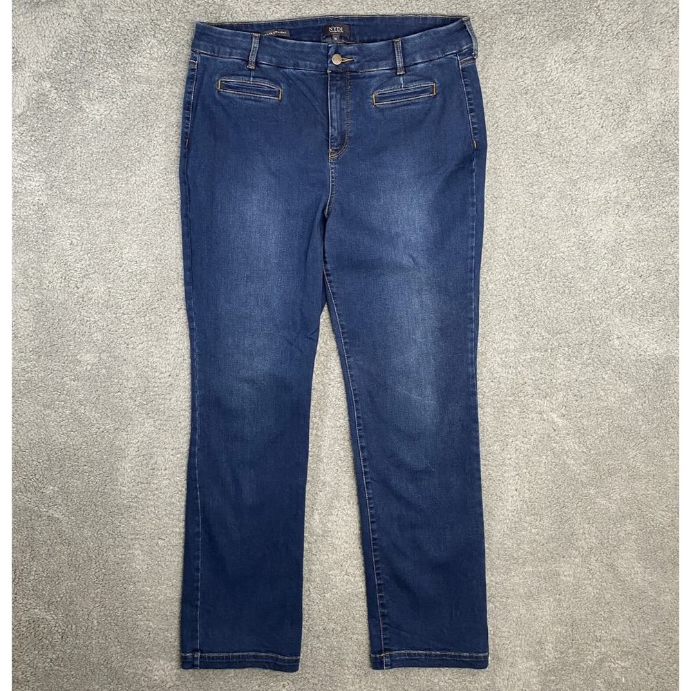 NYDJ Marilyn Straight Jeans Womens‎ Size 16 Dark Wash Welt Pockets Lift Tuck